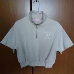 ベージュ ハーフジップ トップス＆フレアスカート セット