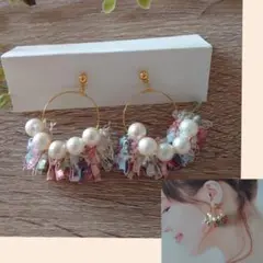 ツィードリボンフープピアス