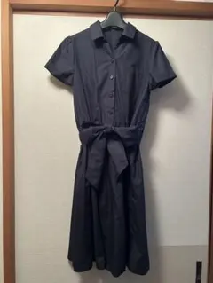 ネイビー 半袖 シャツワンピース ウエストリボンのサムネイル