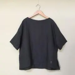 オーシバル　リネンシャツ　プルオーバー　ボートネック　炭黒　麻100％　日本製のサムネイル