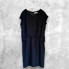 【BEAMS HEART】リネン混 Vネックワンピース ネイビー ひざ丈 上品のサムネイル