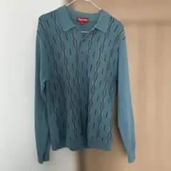 Supreme ニットポロカーディガン ブルー Mサイズのサムネイル