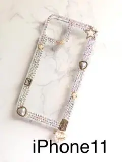 iPhone11クリアストーンパールハートかわいいアイフォンスマホケース新品