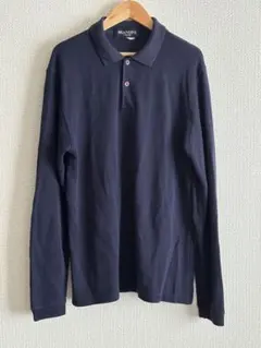 古着 ニットポロシャツ 無地 ネイビー S