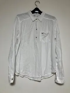 ホワイト 長袖 シャツ ボタン付き