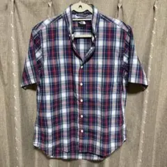 y120717 THE NORTH FACE 半袖シャツ　チェック　ブルー系XL