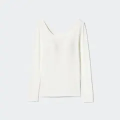 UNIQLO 極暖ヒートテックリブバレエネックブラT ホワイトのサムネイル