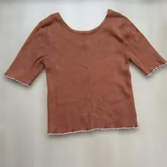 ココディール　オレンジ　リブ編み 半袖ニットトップス