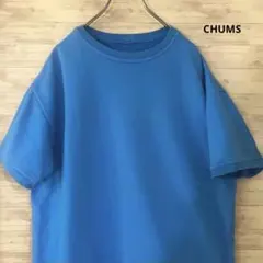 レトロ 春色 チャムス スウェット 半袖Tシャツ ワンポイントロゴタグ ブルーL