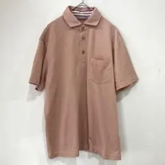 STUDIO　INTERMEZZO　半袖ポロシャツ　花柄ボタン サーモンピンク系