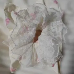 レースフリルのシュシュ ピンクリボン