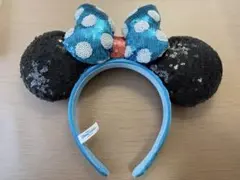 ディズニー カチューシャ ドット 水色 スパンコール ミニー リボン