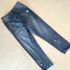 ドラッグストアーズ デニムパンツ リペア風パッチ加工 ウエストゴム ブルー F