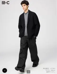 【ユニクロC】　ワイドパラシュートパンツ　黒&ベージュ2点セット