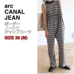 arc CANAL JEAN ボーダーノースリジャンプスーツ ブルー 38 薄手