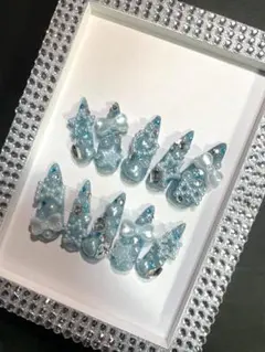 水色 ネイルチップ ロング ブルー 量産型 地雷 平成女児 推し活 現品限り