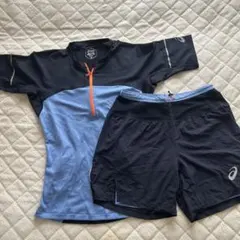 ASICS ランニング半袖シャツ•パンツセット海外Sサイズ【FUJITRAIL】