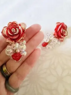 ※大きめ赤薔薇 ピアス※
