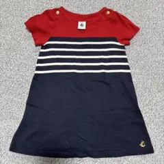 プチバトーPETIT BATEAU 赤・紺ボーダーワンピースのサムネイル