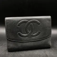 M434 CHANEL 90's ココマーク 3つ折り財布 キャビアスキン 黒