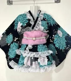 浴衣ドレス 150サイズ 姫ギャル 花 バラ 黒 薔薇 地雷 ピンク - メルカリ