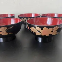 漆器 花模様 汁椀 5個セット