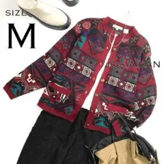 JOS.A.BANKジョスエーバンク ウール100%製総柄ニットカーディガンM