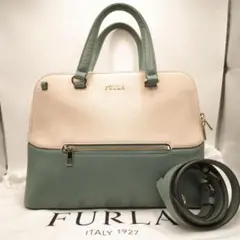✨極美品✨ FURLA 2way ハンドバッグ バイカラー ベージュ グリーン