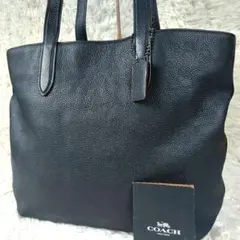 美品 コーチ シボ革 ハミルトン オールレザー ロゴチャームタグトートバッグ 黒
