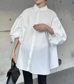 裾フレアバルーンスリーブシャツブラウス