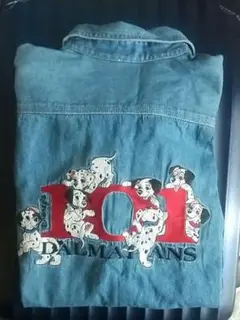 90s　Disney 101匹ワンちゃん　ダルメシアン　刺繍 デニムシャツ　L