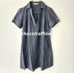 【chocolraffine】美品　ワンピース　デニム風　半袖　綿　ひざ丈　Fのサムネイル