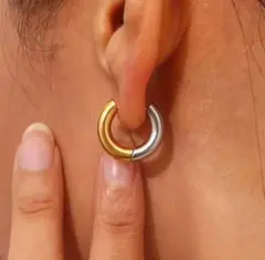 ゴールドシルバーフープピアス 金アレ ☆人気☆ サージカルステンレス