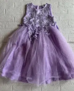 チュールの膨らみが可愛い　130㎝パープル　ドレス　ピアノ発表会　結婚式