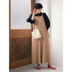 【アルモニーア】ジョーゼットサロペット(F)コンビネゾン　ワイド　ベージュ