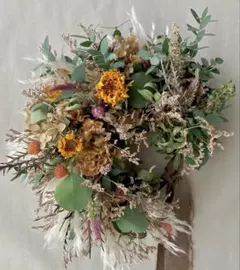 送料込み】秋色紫陽花とスモークツリー 約25cm ドライフラワースワッグ