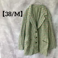 チェック✨【38/M】グリーン系チェック　テーラードジャケット　シングル