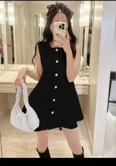 GRL ツイードペプラムベスト[pm489] ブラック