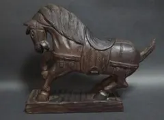 楠製 細工彫り『馬』一刀彫り置物 オブジェ 高さ22cm★時代物★ 楠製 細工彫り『馬』一刀彫り置物 オブジェ 高さ22cm☆時代物☆ 【公式