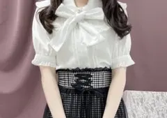ロジータ　ボウタイ付きダブルレース衿ブラウス