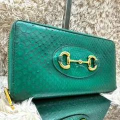 【美品】GUCCI 長財布 ホースビット パイソン グリーン ラウンドファスナーのサムネイル