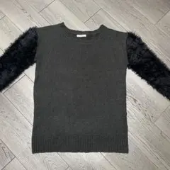 NICE CLAUP/ダークグレー ファー付きニット/F