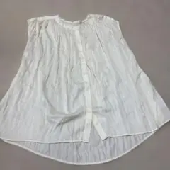 美品・le.coeur blanc・ホワイト プリーツ ノースリーブシャツ・38