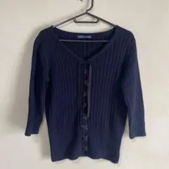 RALPH LAUREN ラルフローレン リブVネックニット ネイビー L 美品