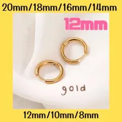 ◆12mm◆フープピアス　ゴールド　リングピアス　金属アレルギー対応 男女兼用