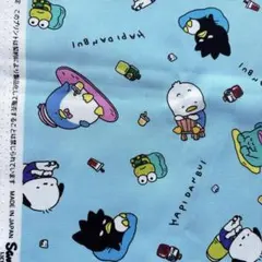 サンリオ　はぴだんぶい　プリント生地 布 水色　オックス