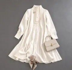 Rene ルネ ケーブルニット カシミヤ混 パールボタン　ワンピース