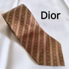 【フランス製】クリスチャンディオール ネクタイ ブラウン ストライプ柄 シルク