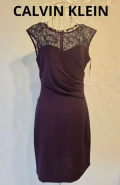 新品　タグ付　CALVIN KLEIN　紫　ドレス　ワンピース　レース　結婚式