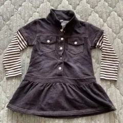 ストライプ長袖ダークデニムワンピース 100cm